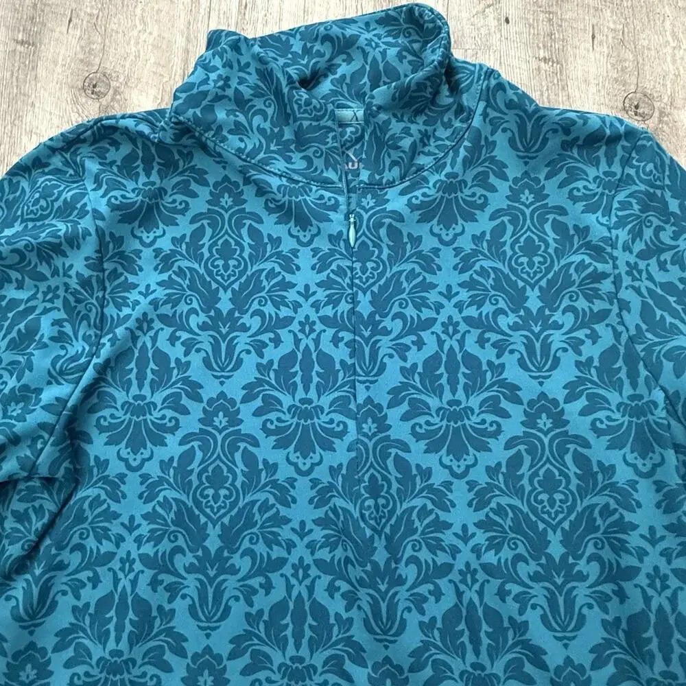Eddie Bauer 1/4 Zip Pullover Womens Medium Teal Floral Top Activewear Stretch - Picture 3 of 9